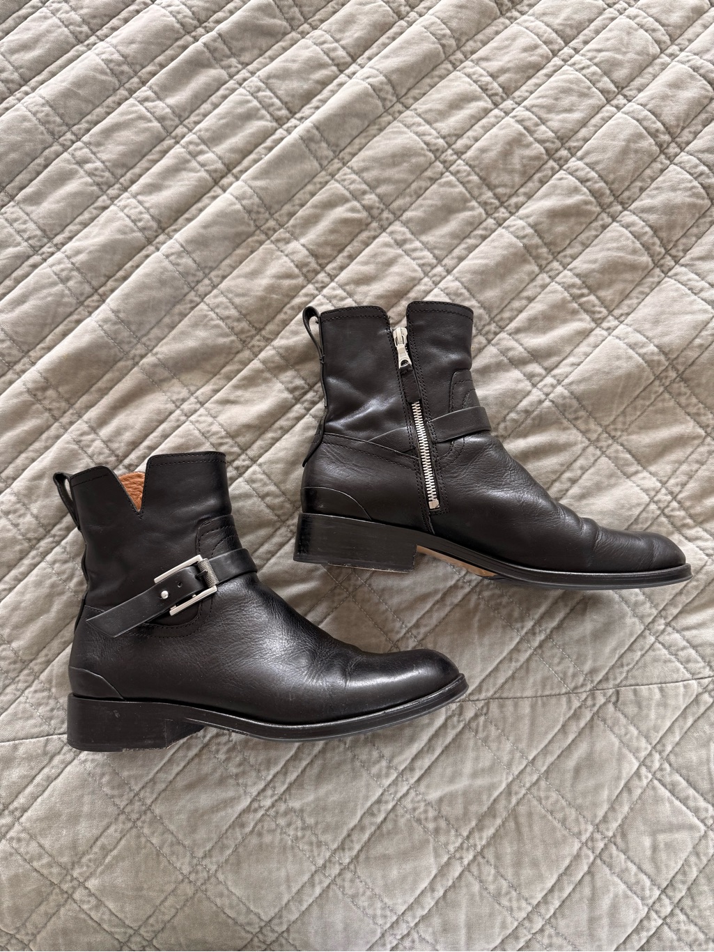 Rag & Bone | Black Leather Zip & Buckle Moto Ankle Boots